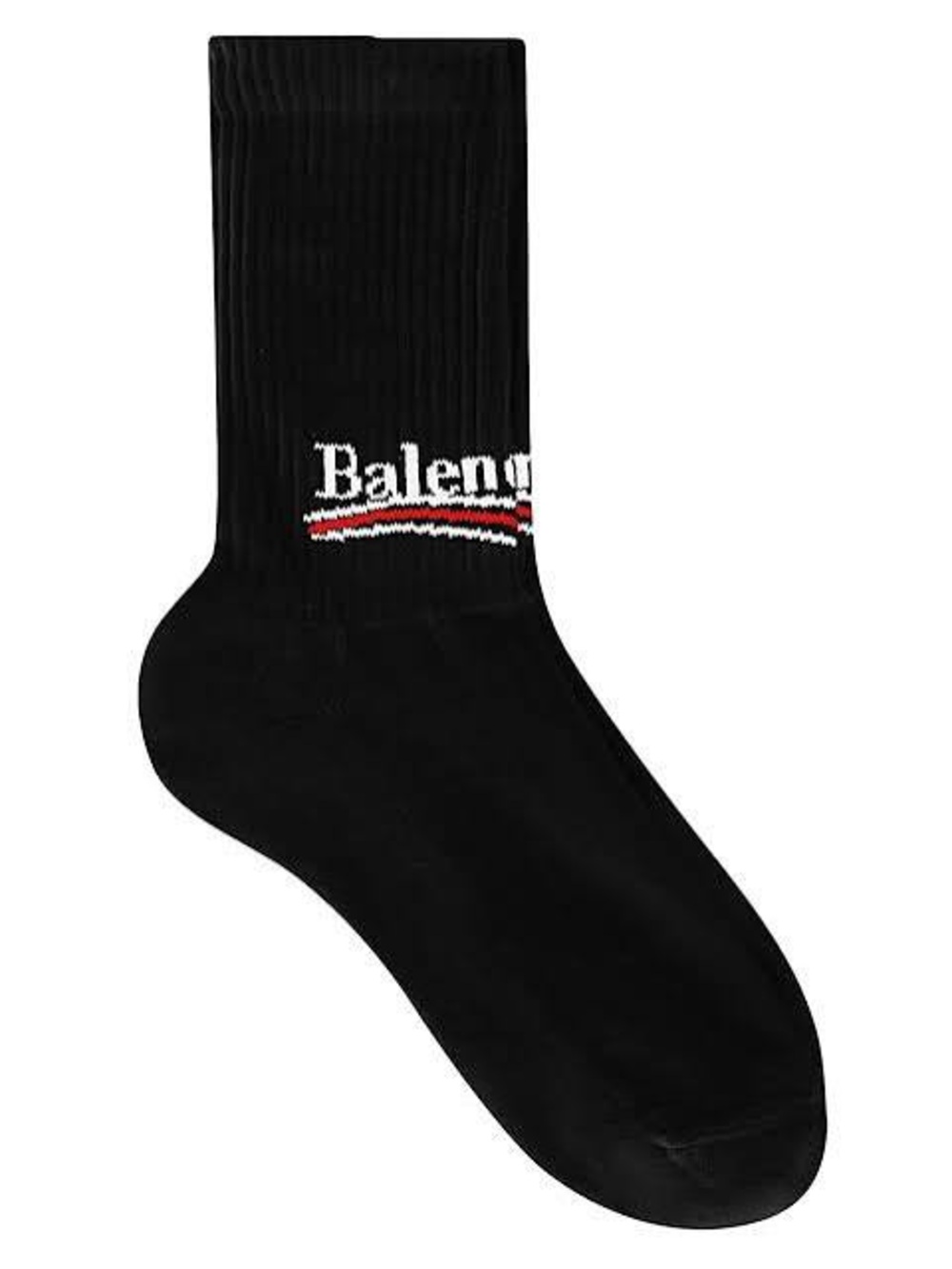Balenciaga Black Crew Sock with White and Red Logo Detail (100% authentic)